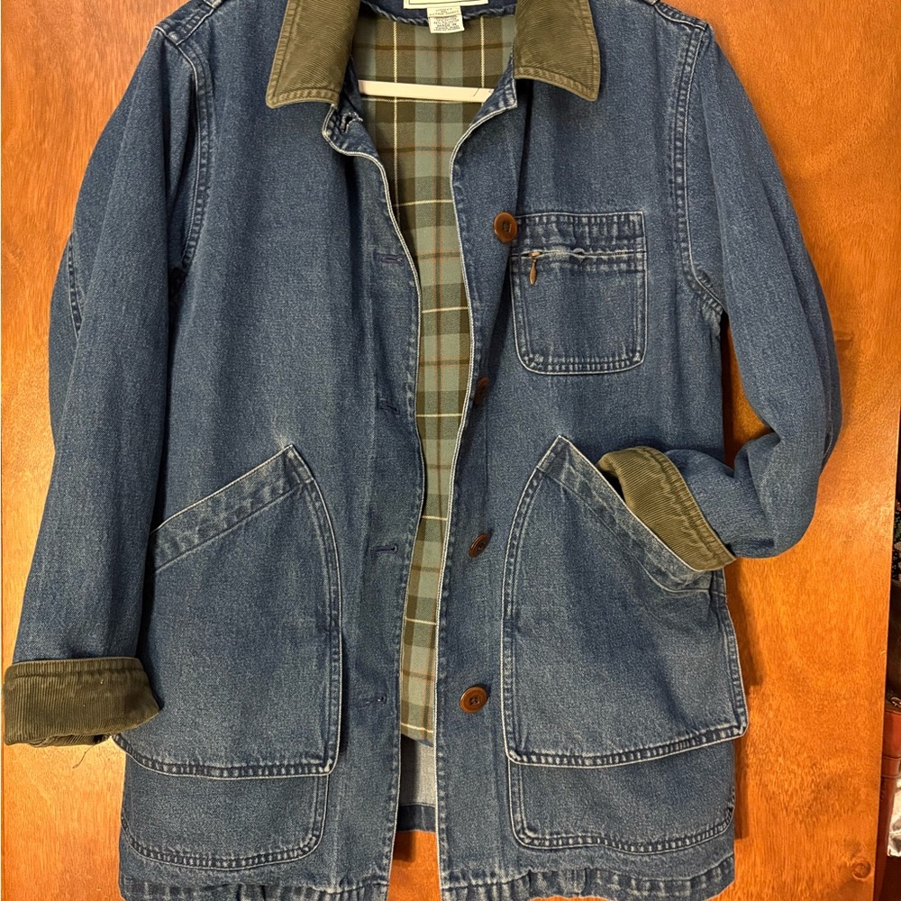 Vintage LL BEAN Denim Field Jacket Chore Coat Flannel Lined XS